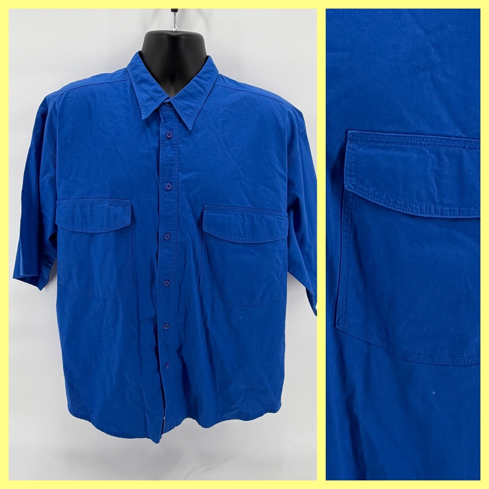 VTG 90s Introspect Shirt Men's‎ L Sapphire Blue Short Sleeve Button Up NWT Rare